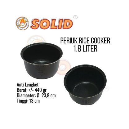 Periuk / Panci Penanak Nasi Rice Cooker Solid 1,8 Liter Anti Lengket